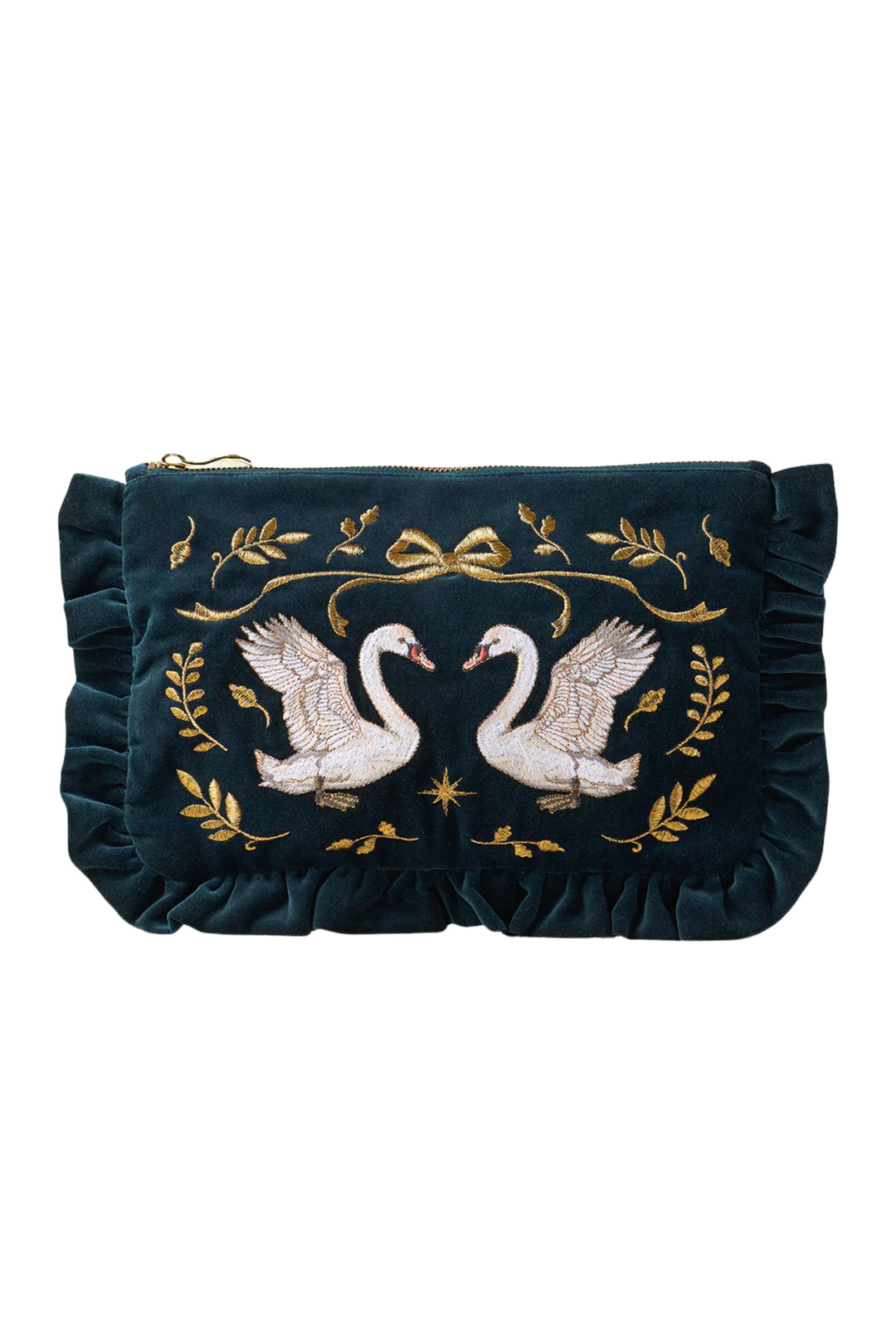 Elizabeth Scarlett Ink Blue Majestic Swans Frill Pouch