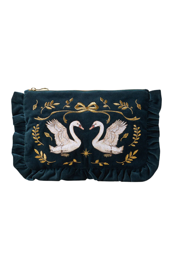 Elizabeth Scarlett Ink Blue Majestic Swans Frill Pouch