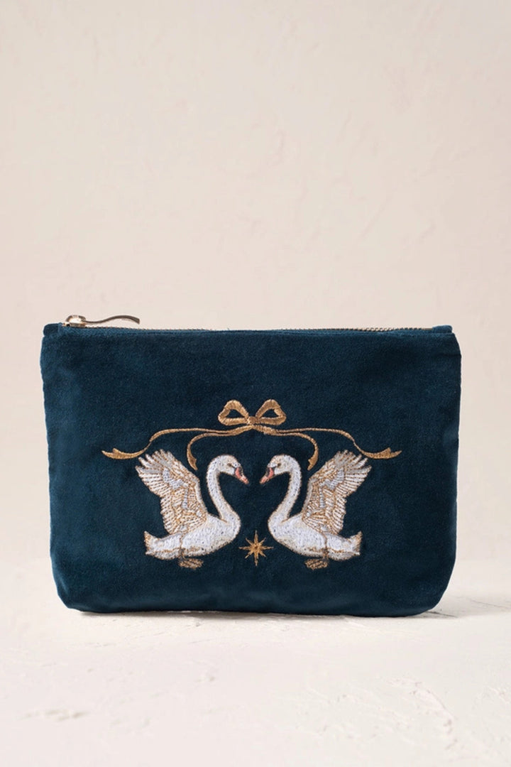 Elizabeth Scarlett Ink Blue Majestic Swans Mini Pouch