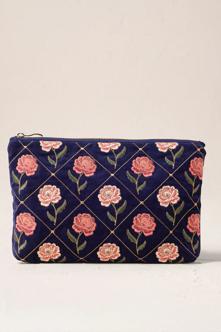 Elizabeth Scarlett Ink Blue Rose Velvet Everyday Pouch