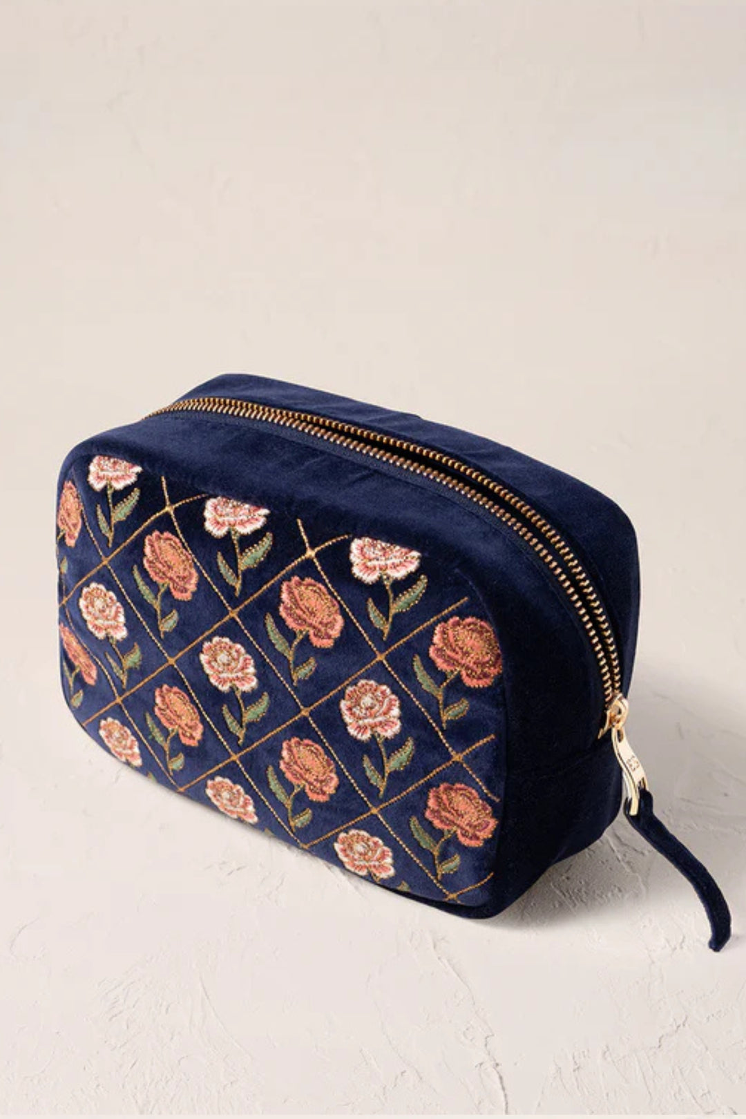 Elizabeth Scarlett Ink Blue Rose Velvet Makeup Bag
