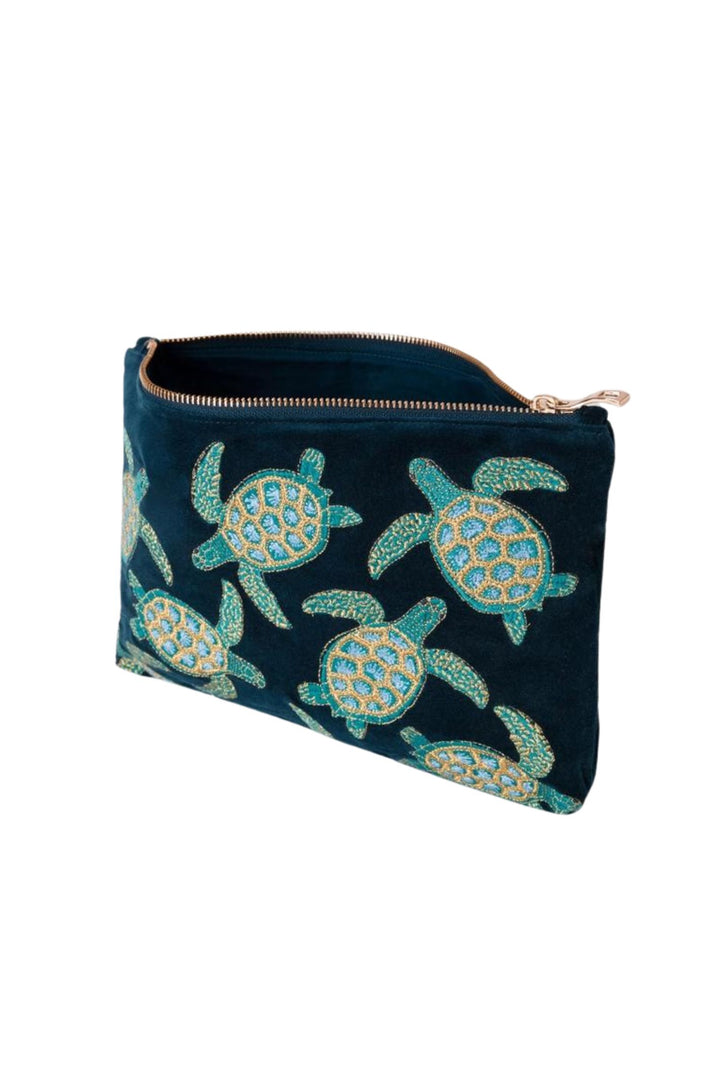 Elizabeth Scarlett Marine Navy Turtle Velvet Pouch