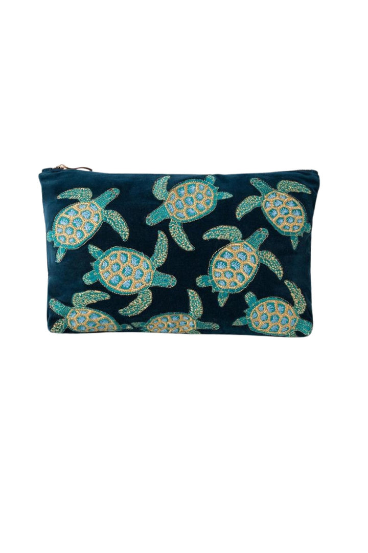 Elizabeth Scarlett Marine Navy Turtle Velvet Pouch