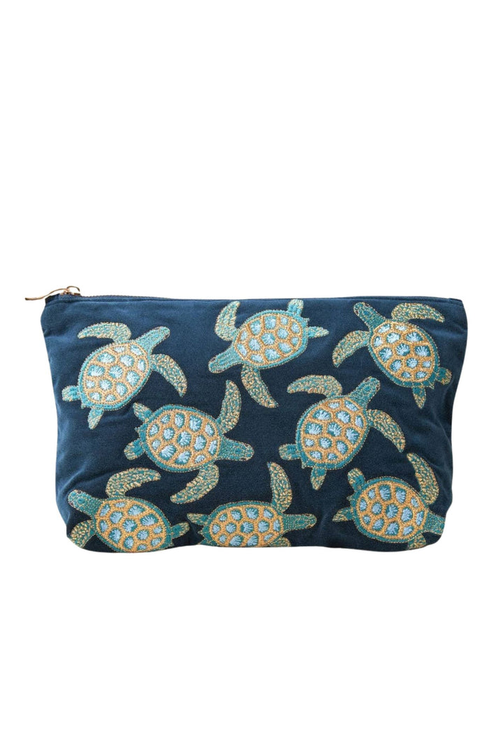 Elizabeth Scarlett Marine Navy Turtle Velvet Pouch