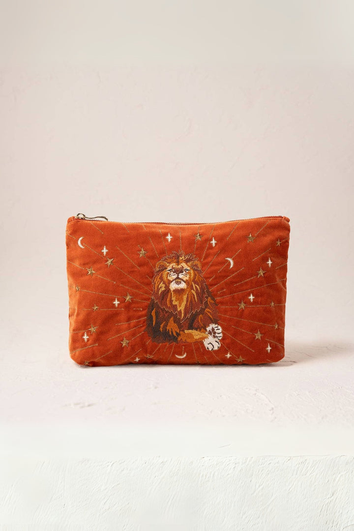 Elizabeth Scarlett Mystical Lion Teracotta Velvet Everyday Pouch