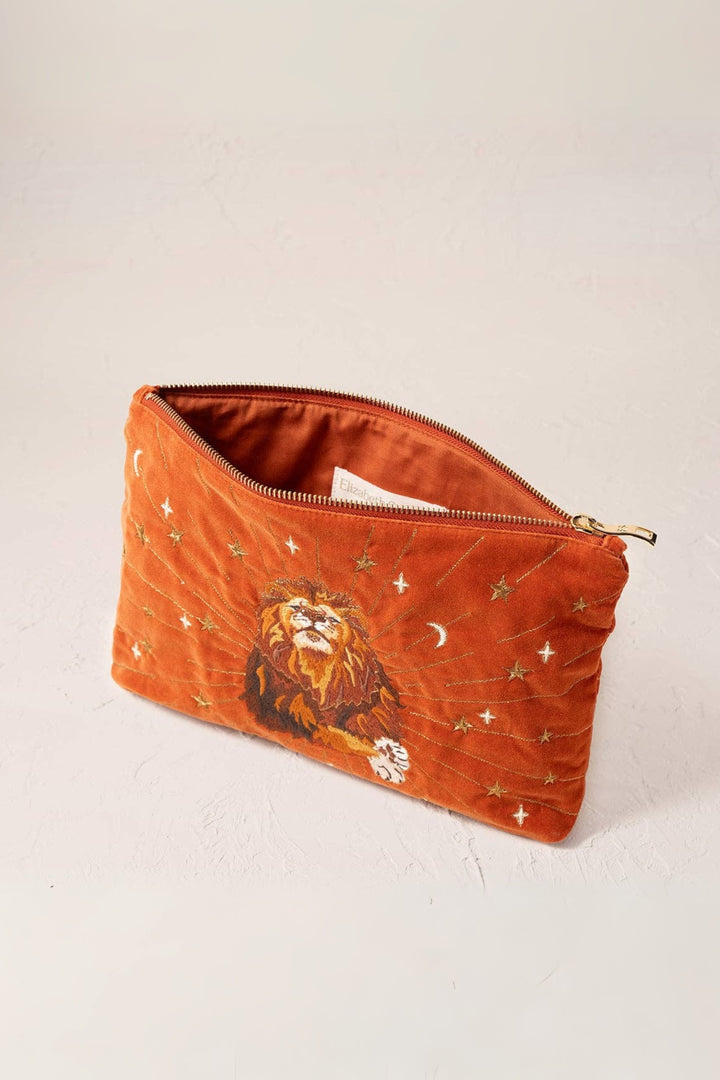 Elizabeth Scarlett Mystical Lion Teracotta Velvet Everyday Pouch