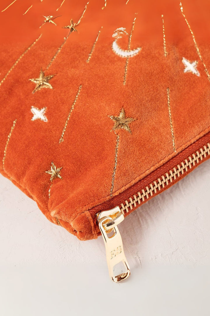 Elizabeth Scarlett Mystical Lion Teracotta Velvet Everyday Pouch