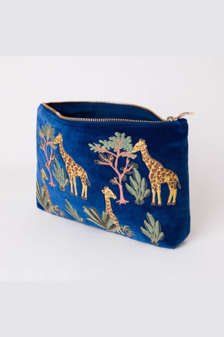 Elizabeth Scarlett Navy Giraffe Everyday Velvet Pouch