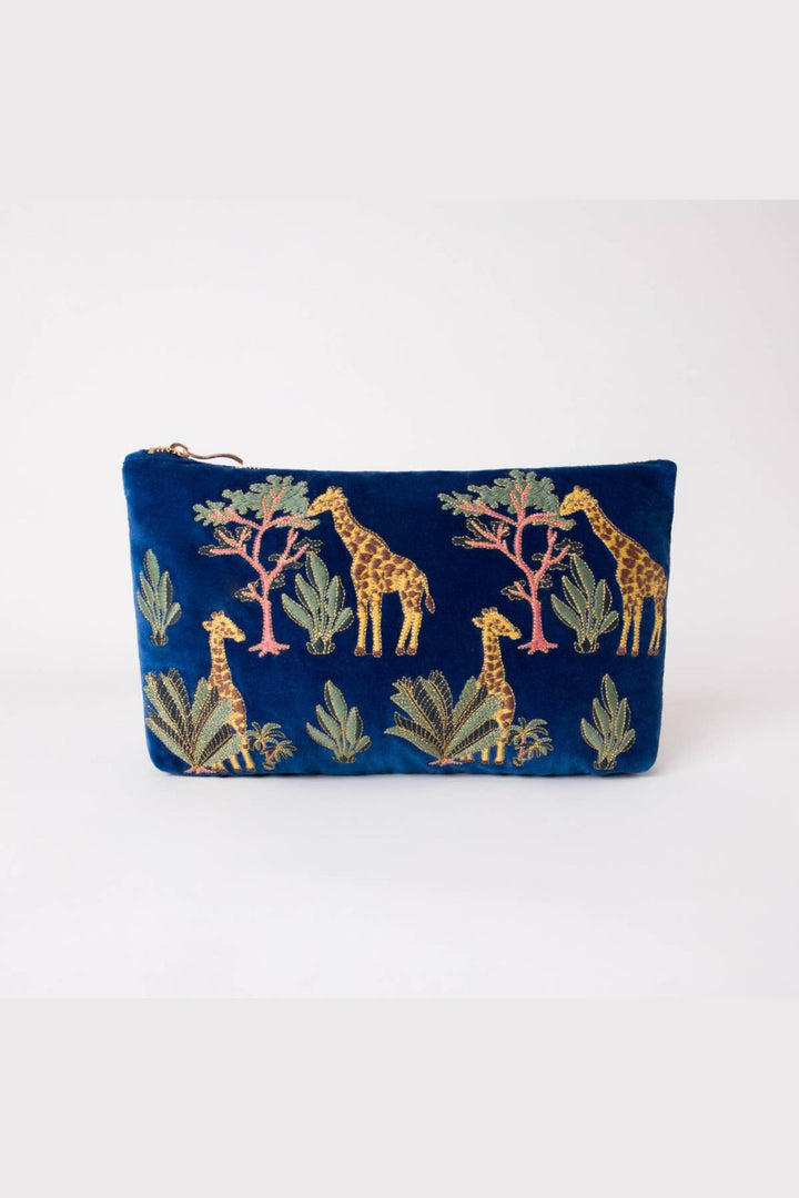Elizabeth Scarlett Navy Giraffe Everyday Velvet Pouch