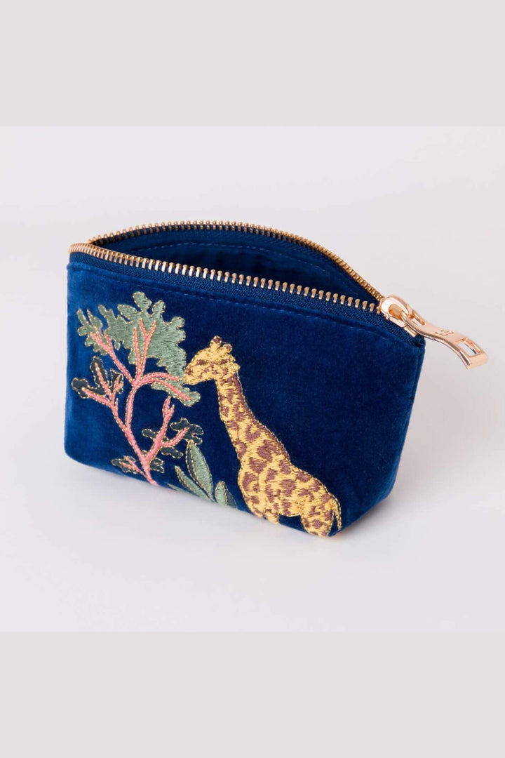 Elizabeth Scarlett Navy Giraffe Velvet Coin Purse