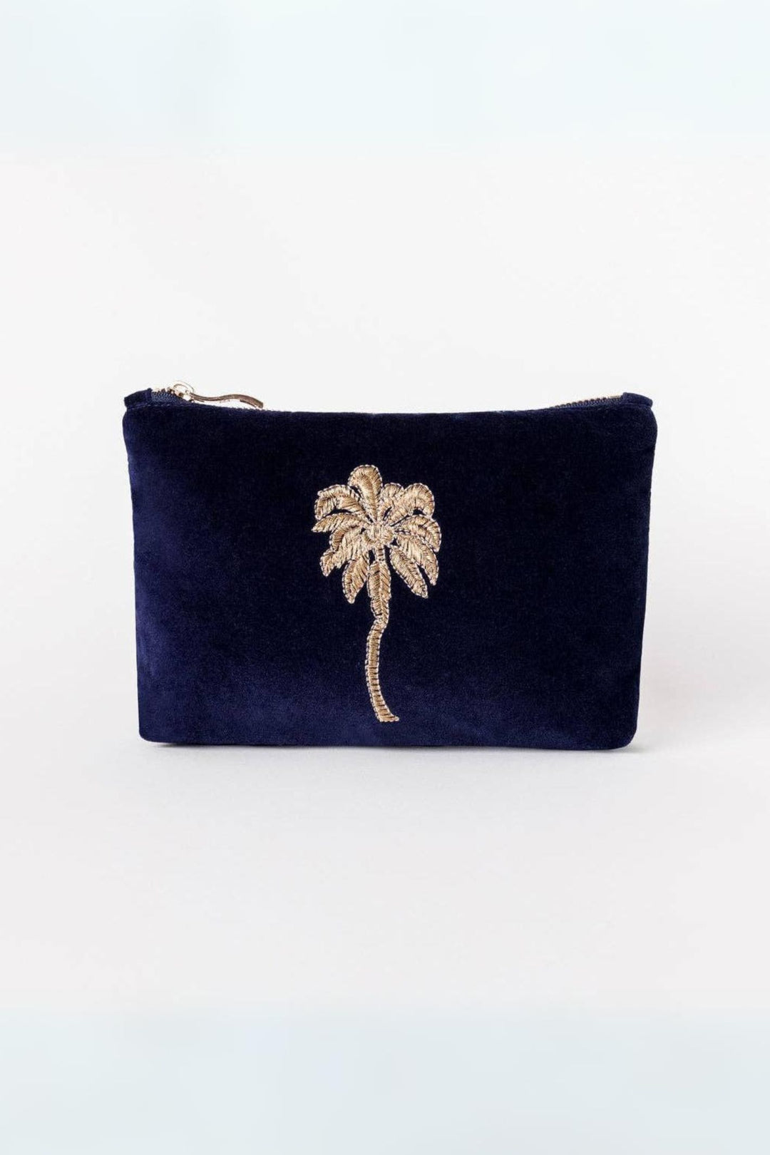 Elizabeth Scarlett Navy Gold Palm Mini Velvet Pouch