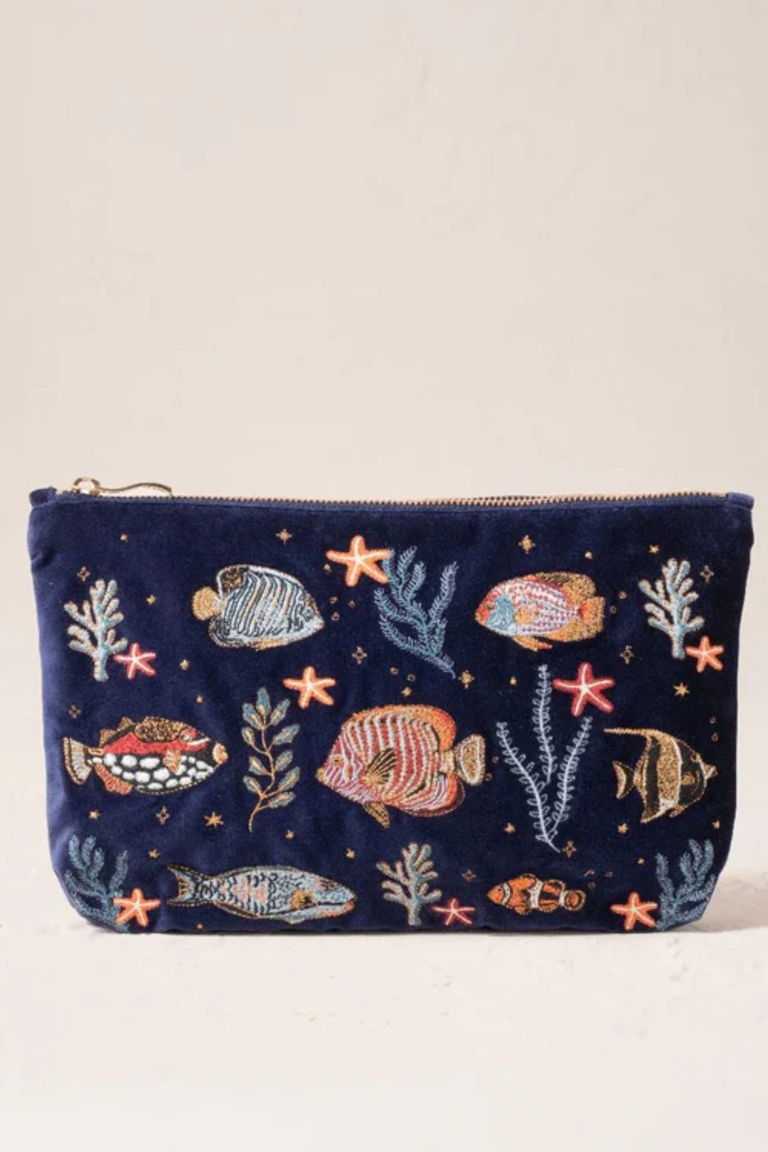 Elizabeth Scarlett Navy Marine Paradise Everyday Velvet Pouch