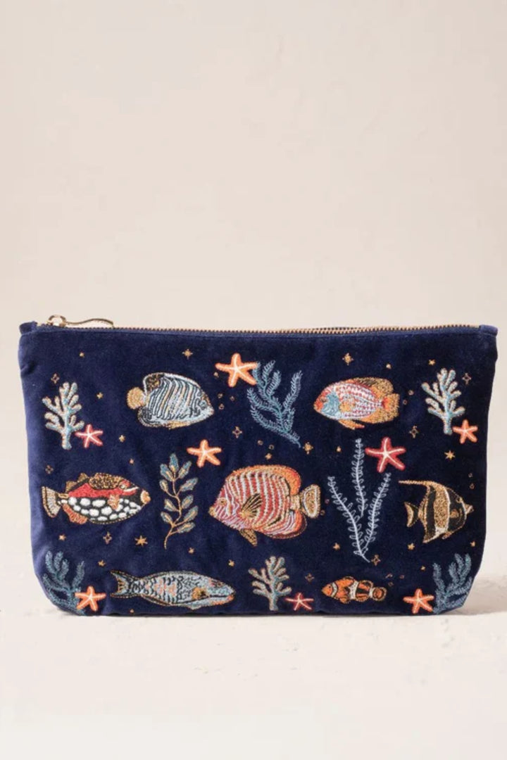 Elizabeth Scarlett Navy Marine Paradise Everyday Velvet Pouch