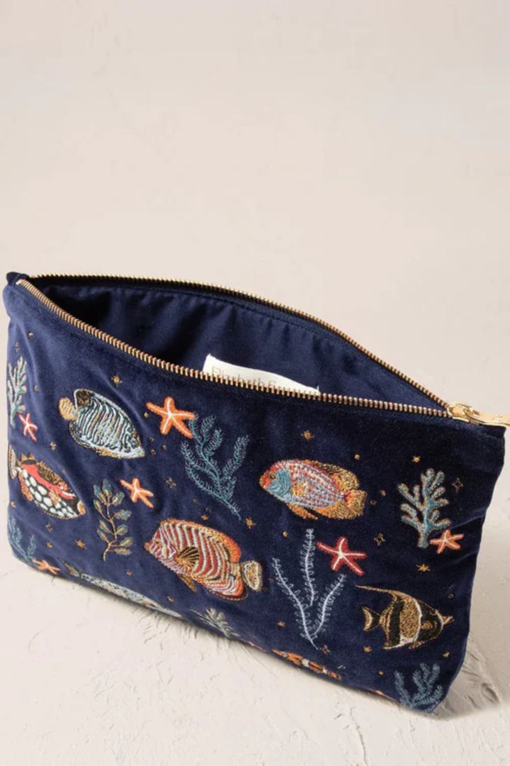 Elizabeth Scarlett Navy Marine Paradise Everyday Velvet Pouch