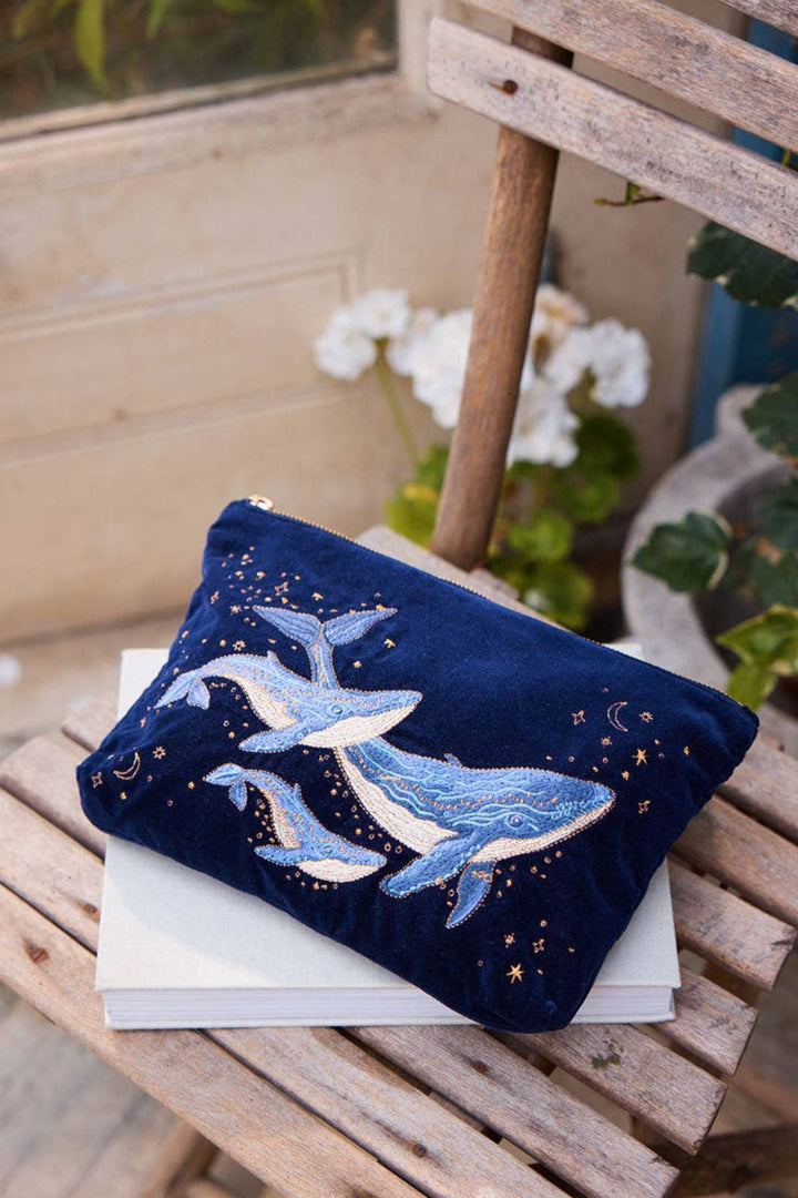 Elizabeth Scarlett Navy Mystical Whale Everyday Velvet Pouch