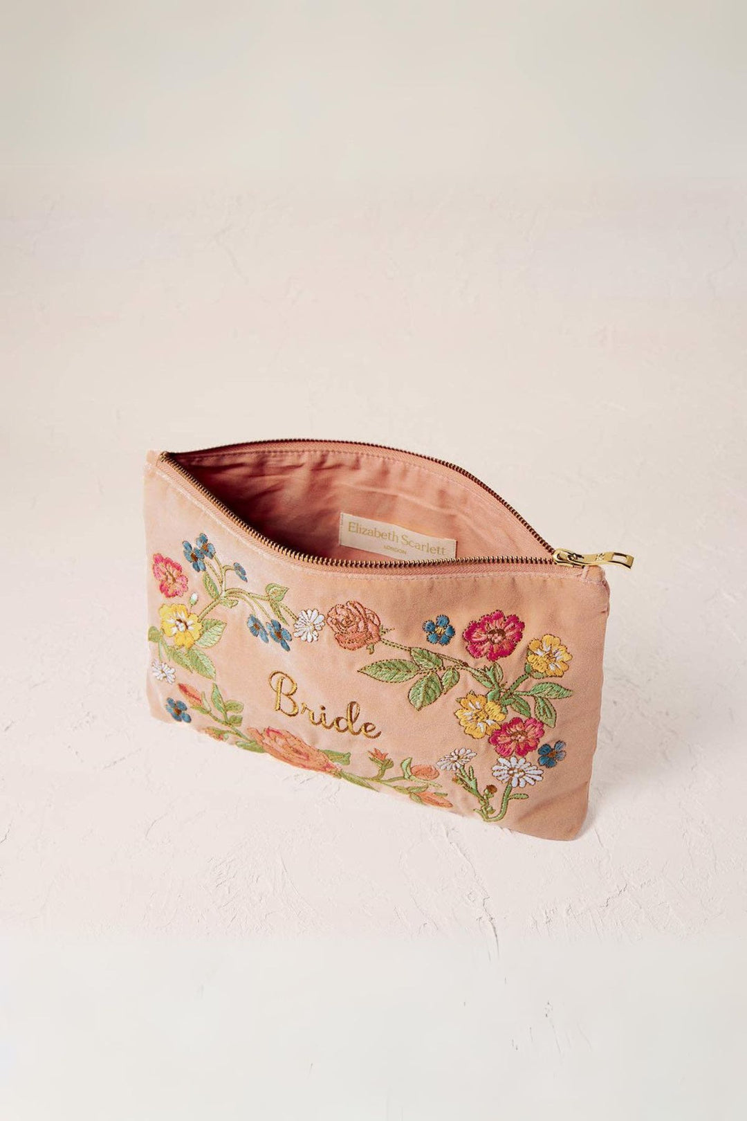 Elizabeth Scarlett Pink Sand Floral Bride Everyday Velvet Pouch