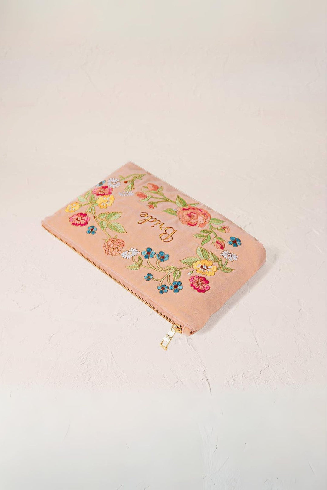 Elizabeth Scarlett Pink Sand Floral Bride Everyday Velvet Pouch