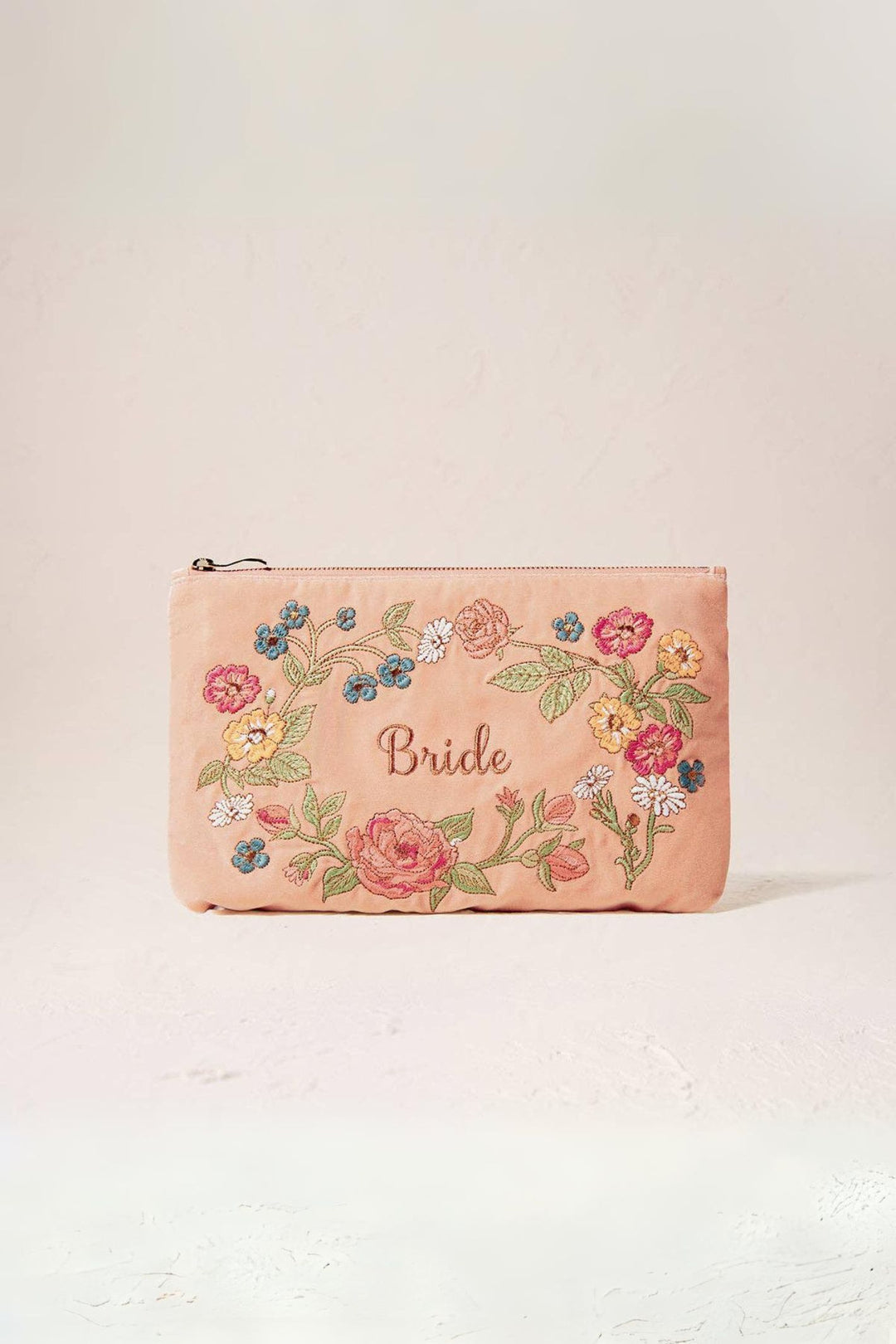 Elizabeth Scarlett Pink Sand Floral Bride Everyday Velvet Pouch