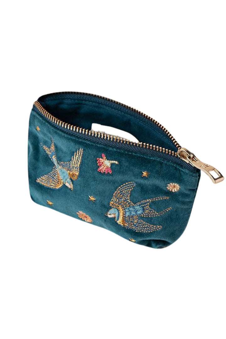 Elizabeth Scarlett Rich Blue Swallows Velvet Coin Purse