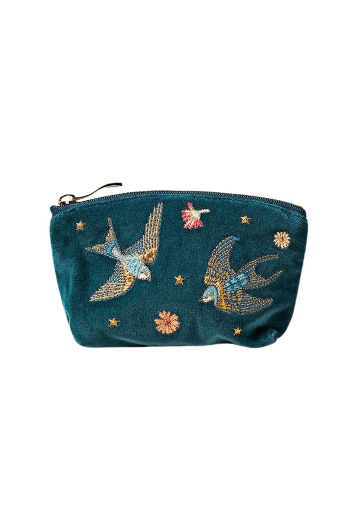 Elizabeth Scarlett Rich Blue Swallows Velvet Coin Purse