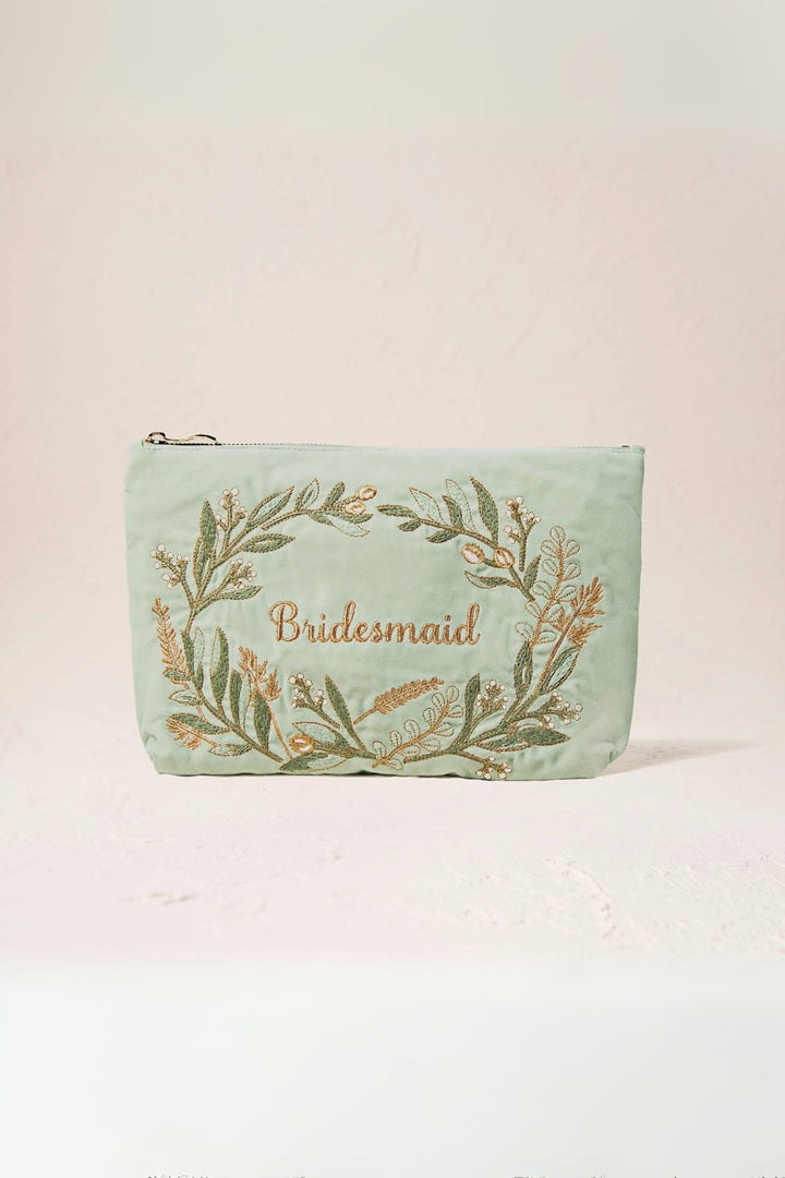 Elizabeth Scarlett Sage Olive Bridesmaid Velvet Everyday Pouch