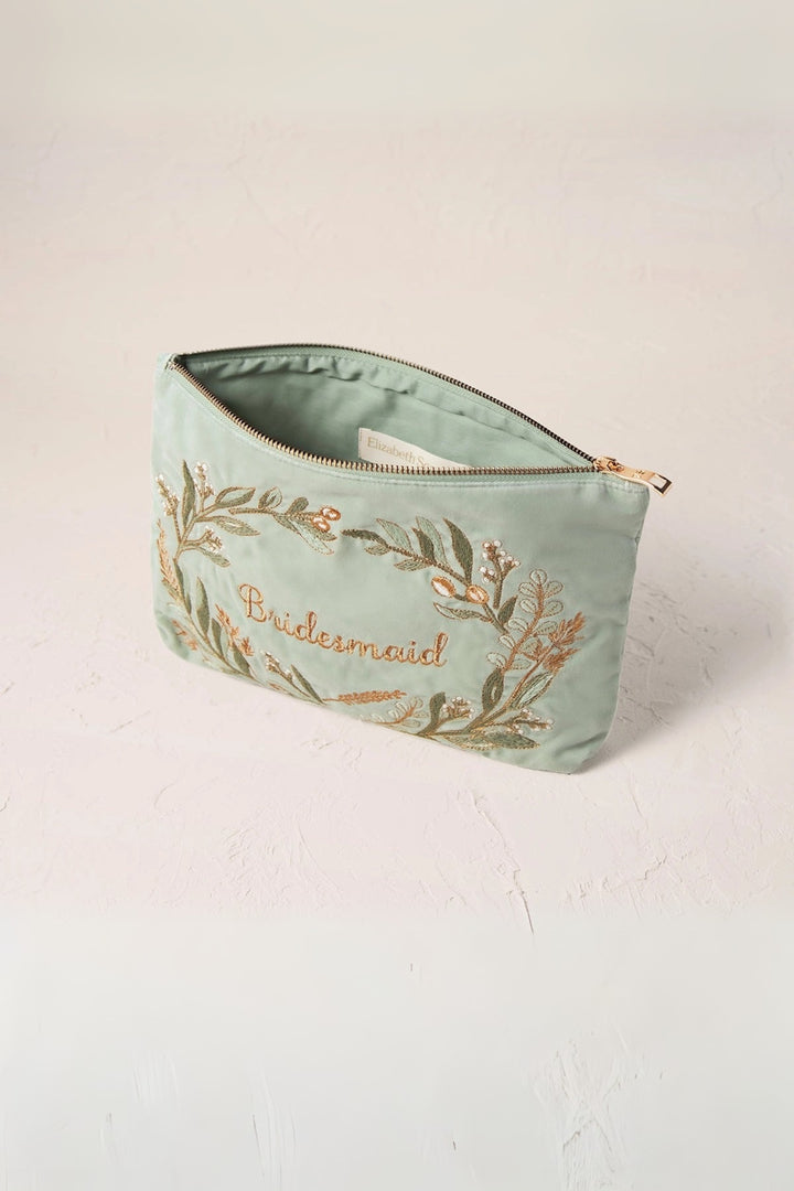 Elizabeth Scarlett Sage Olive Bridesmaid Velvet Everyday Pouch