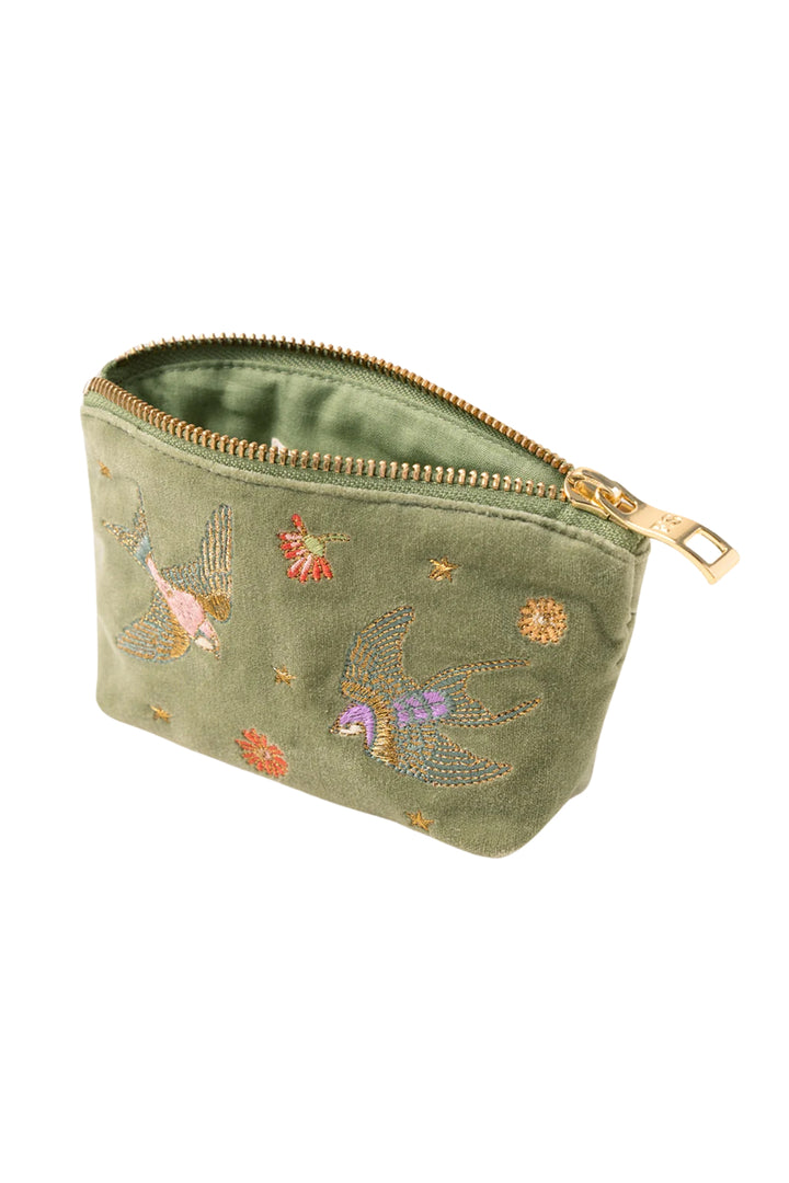 Elizabeth Scarlett Swallows Olive Velvet Coin Purse