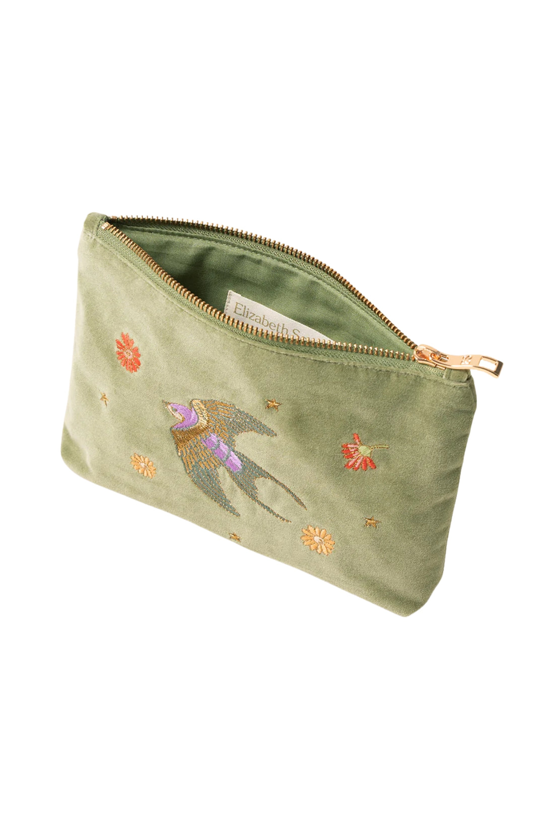 Elizabeth Scarlett Swallows Olive Velvet Mini Pouch