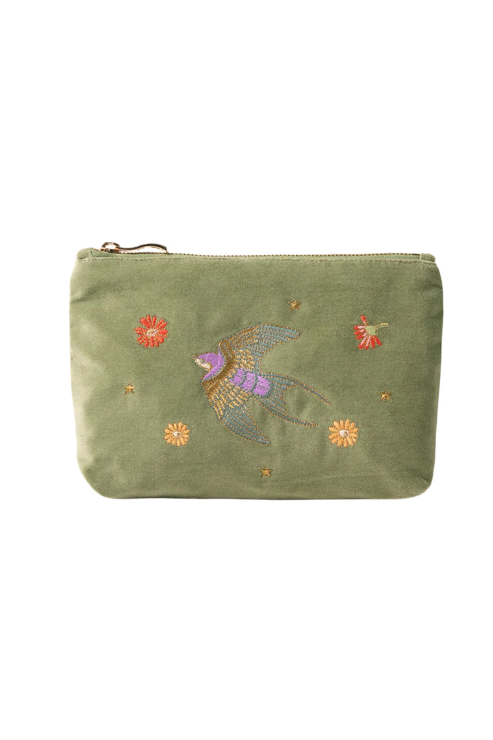 Elizabeth Scarlett Swallows Olive Velvet Mini Pouch