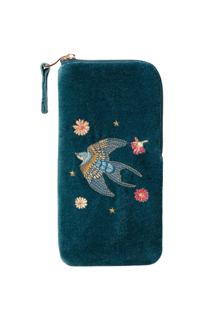 Elizabeth Scarlett Swallows Rich Blue Velvet Glasses Case