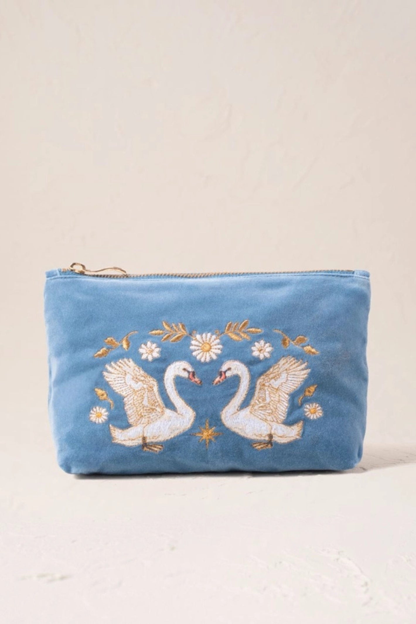 Elizabeth Scarlett Swan Garden Dusky Blue Velvet Everyday Pouch