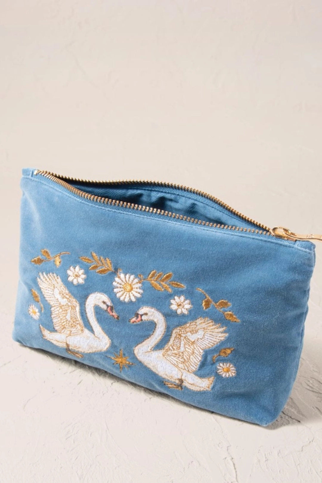 Elizabeth Scarlett Swan Garden Dusky Blue Velvet Everyday Pouch