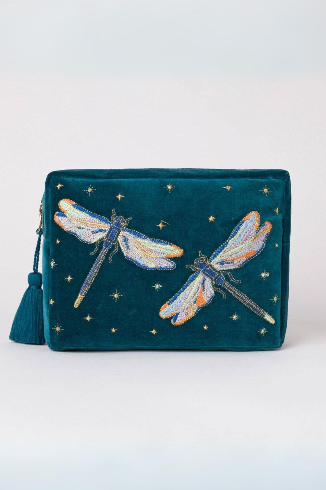 Elizabeth Scarlett Teal Dragonfly Velvet Wash Bag