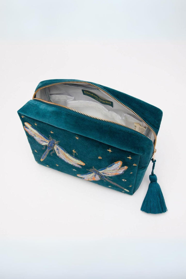 Elizabeth Scarlett Teal Dragonfly Velvet Wash Bag