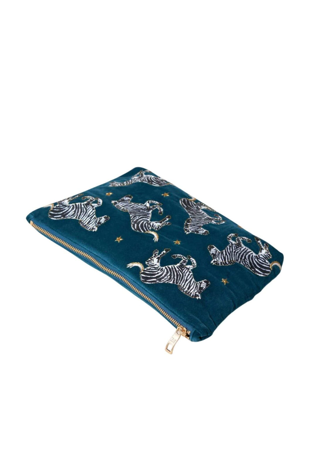 Elizabeth Scarlett Teal Zebra Everyday Velvet Pouch