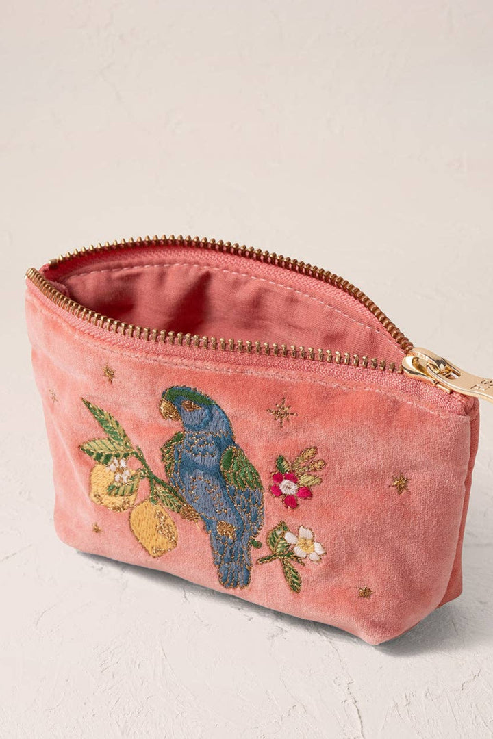 Elizabeth Scarlett Tropical Parrot Velvet Coin Purse