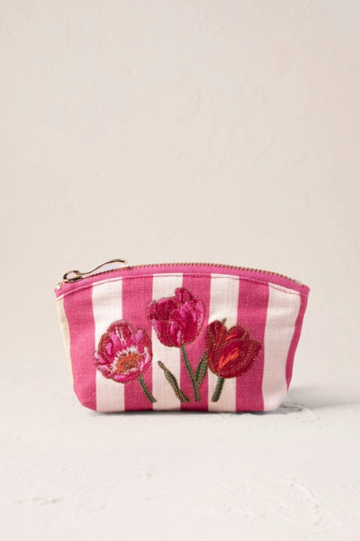 Elizabeth Scarlett Tulip Pink Striped Canvas Coin Purse