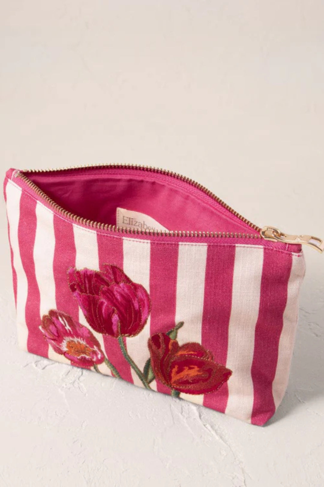 Elizabeth Scarlett Tulip Pink Stripe Canvas Mini Pouch