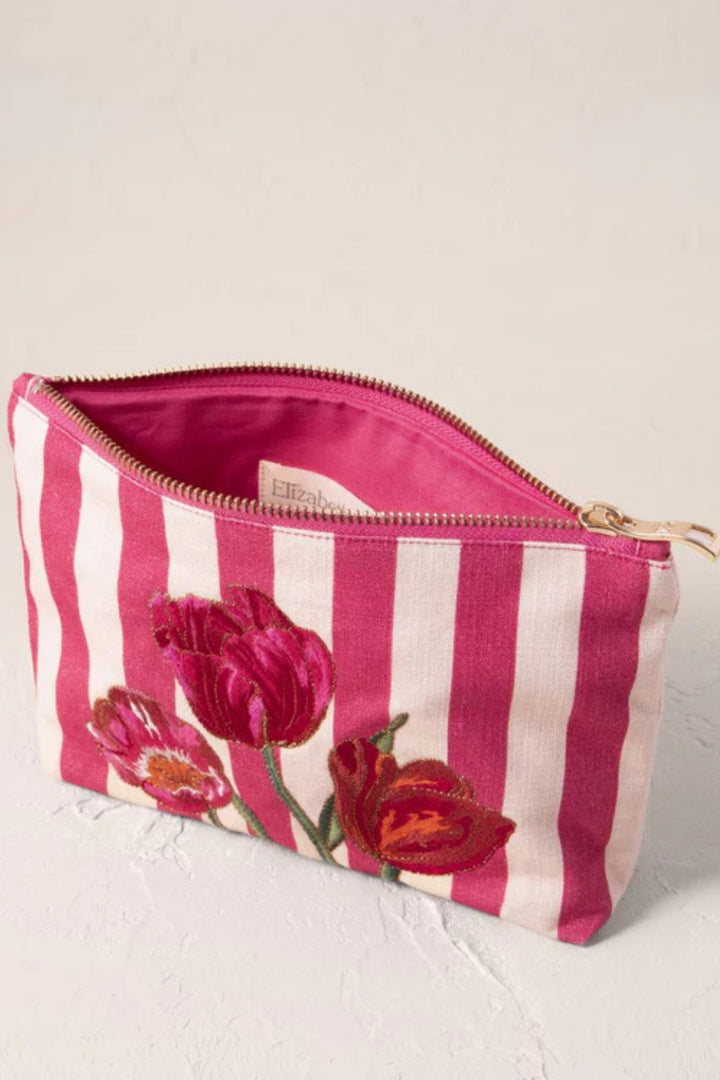 Elizabeth Scarlett Tulip Pink Stripe Canvas Mini Pouch