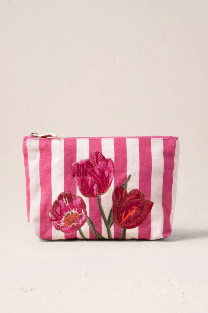 Elizabeth Scarlett Tulip Pink Stripe Canvas Mini Pouch