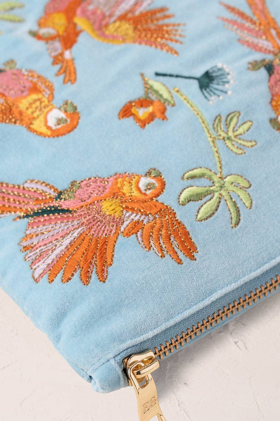 Elizabeth Scarlett Flying Parrots Velvet Everyday Pouch