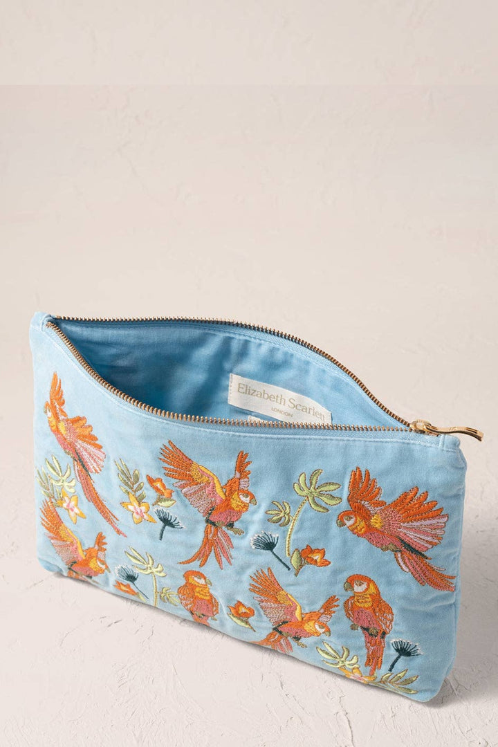 Elizabeth Scarlett Flying Parrots Velvet Everyday Pouch