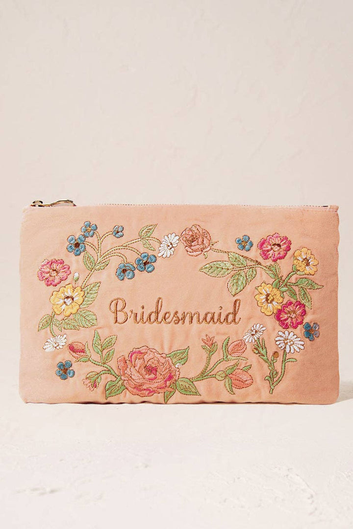 Elizabeth Scarlett Pink Velvet Floral Bridesmaid Everyday Pouch