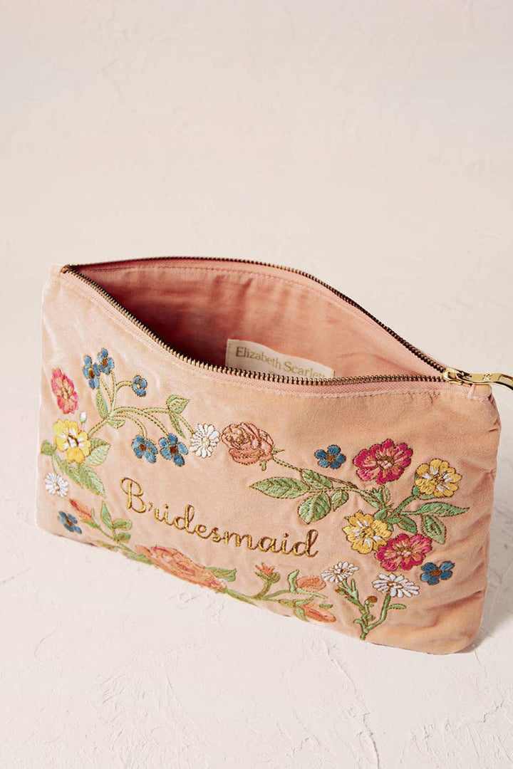 Elizabeth Scarlett Pink Velvet Floral Bridesmaid Everyday Pouch