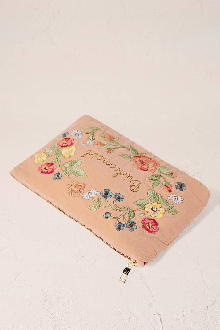 Elizabeth Scarlett Pink Velvet Floral Bridesmaid Everyday Pouch