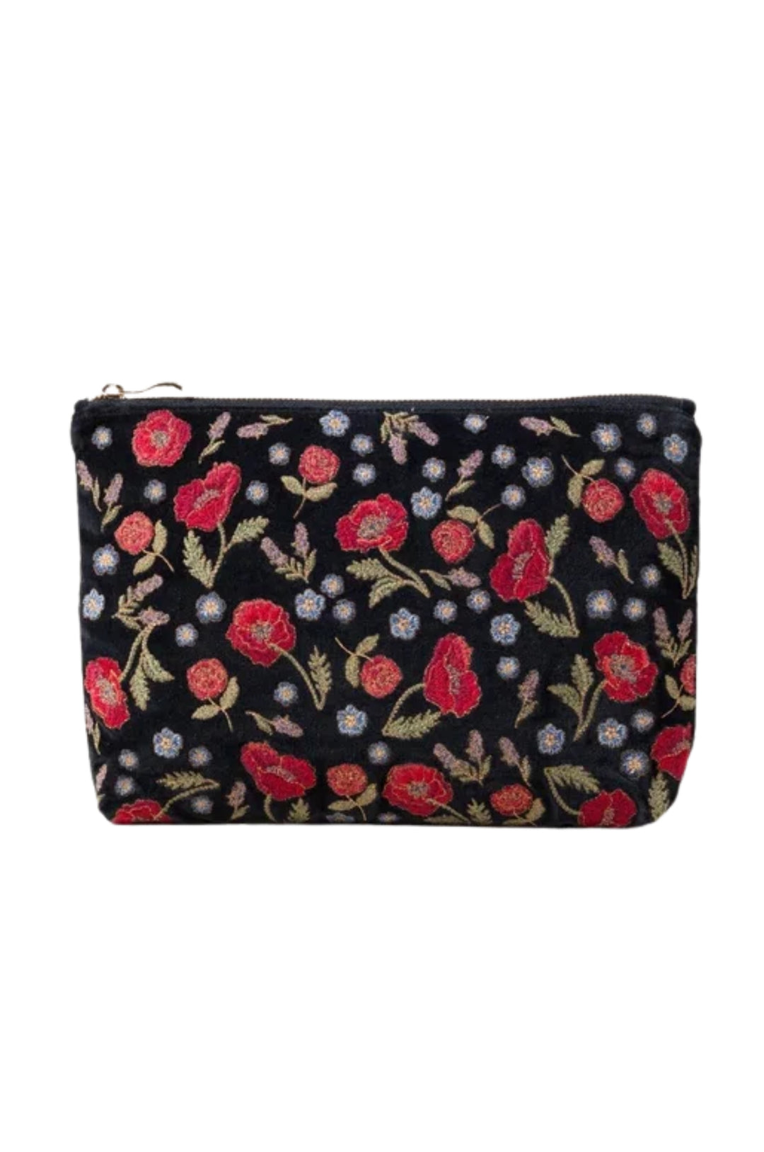 Elizabth Scarlett Poppy Meadow Charcoal Velvet Everyday Pouch
