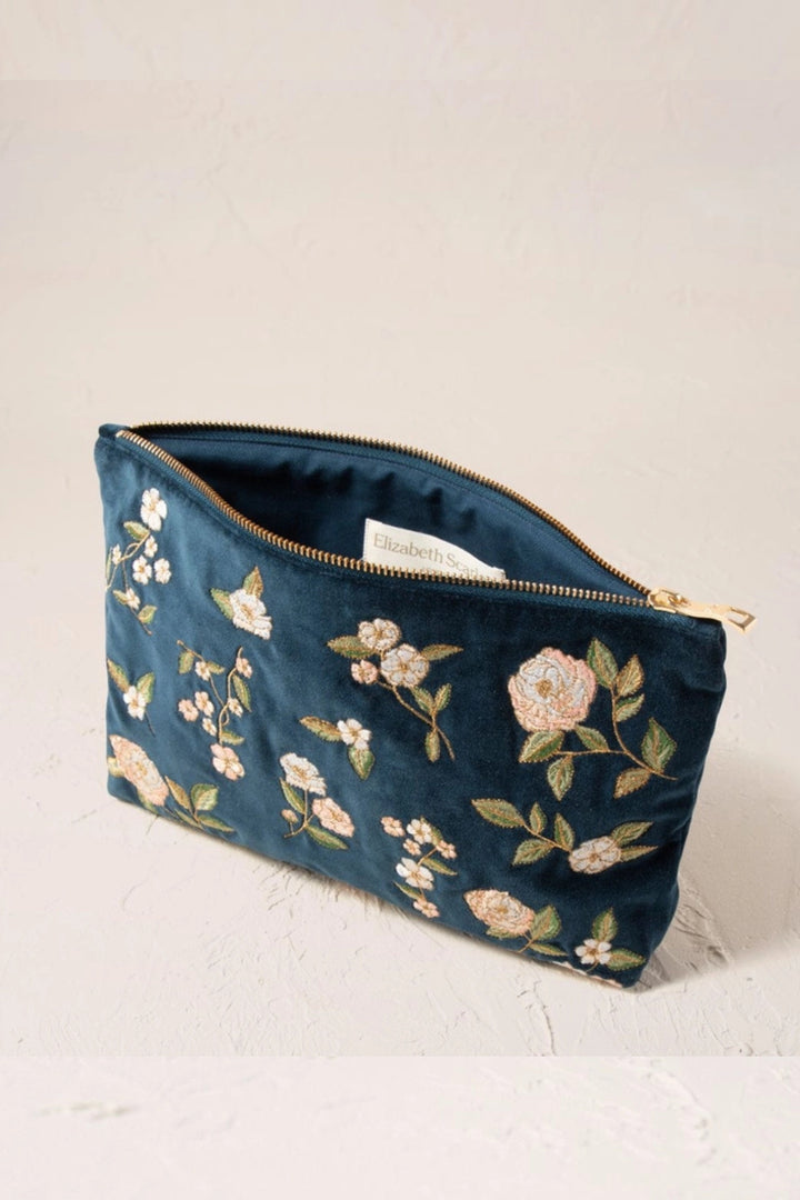 Elizabth Scarlett Wild Rose Ink Blue Velvet Everyday Pouch