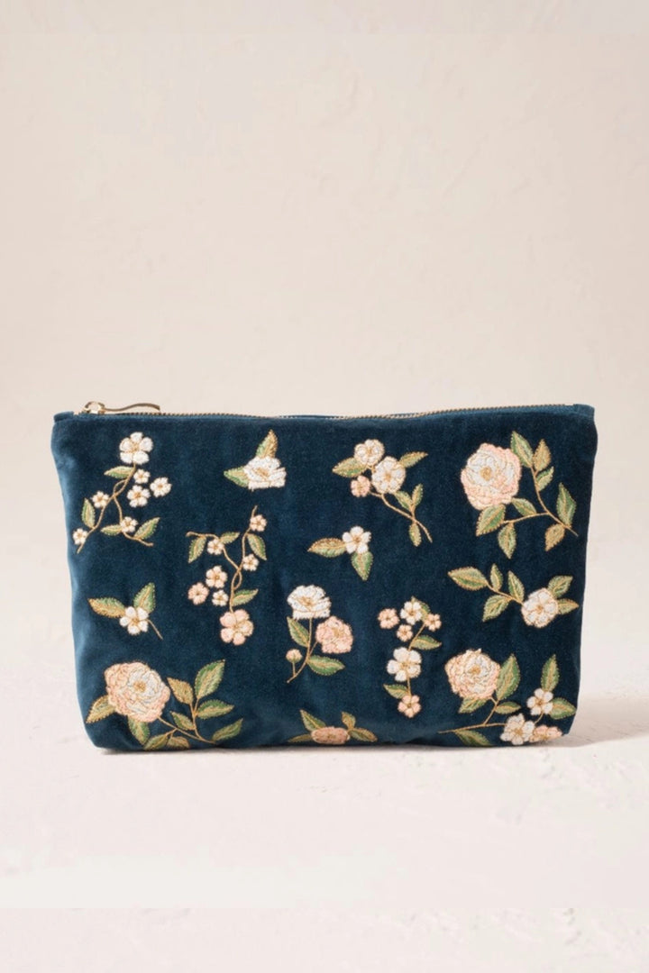 Elizabth Scarlett Wild Rose Ink Blue Velvet Everyday Pouch