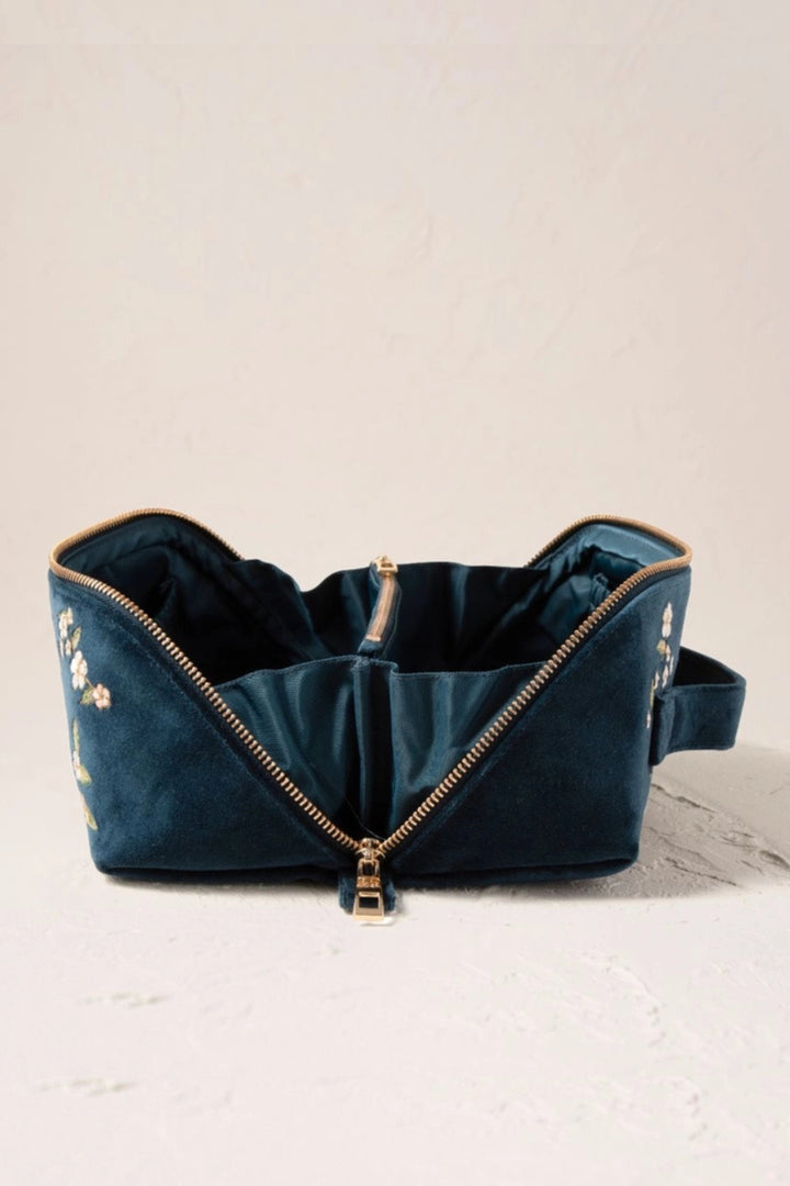 Elizabeth Scarlett Ink Blue Wild Rose Fold Flat Make-Up Bag