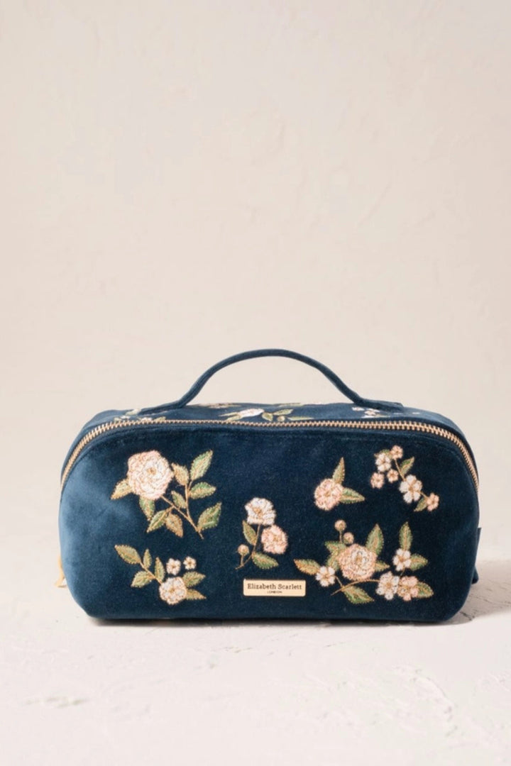 Elizabeth Scarlett Ink Blue Wild Rose Fold Flat Make-Up Bag
